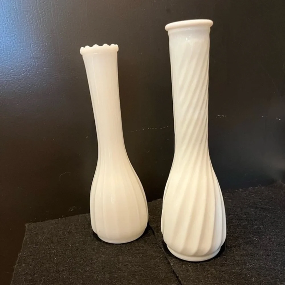 Vintage White Milk Glass Bud Vase Set of Two - Picture 3 of 11